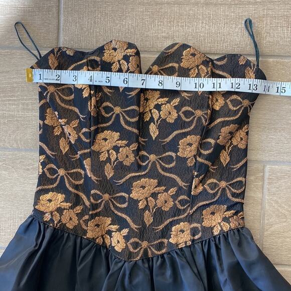 Gunne Sax Black Midi Dress with Floral Corset Style Top Size: S - Picture 7 of 9